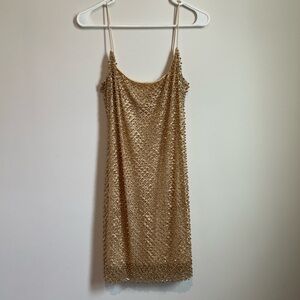 Oh Polly Gold Sequin Mini Dress Sleeveless Slip